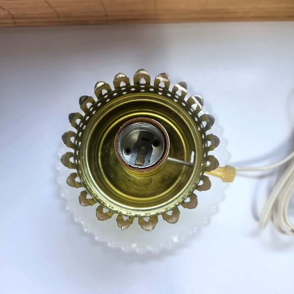 Hurricane Lamp Vintage Electric White Milk Glass Floral Tabletop or Bedside Lamp - Picture 5 of 10